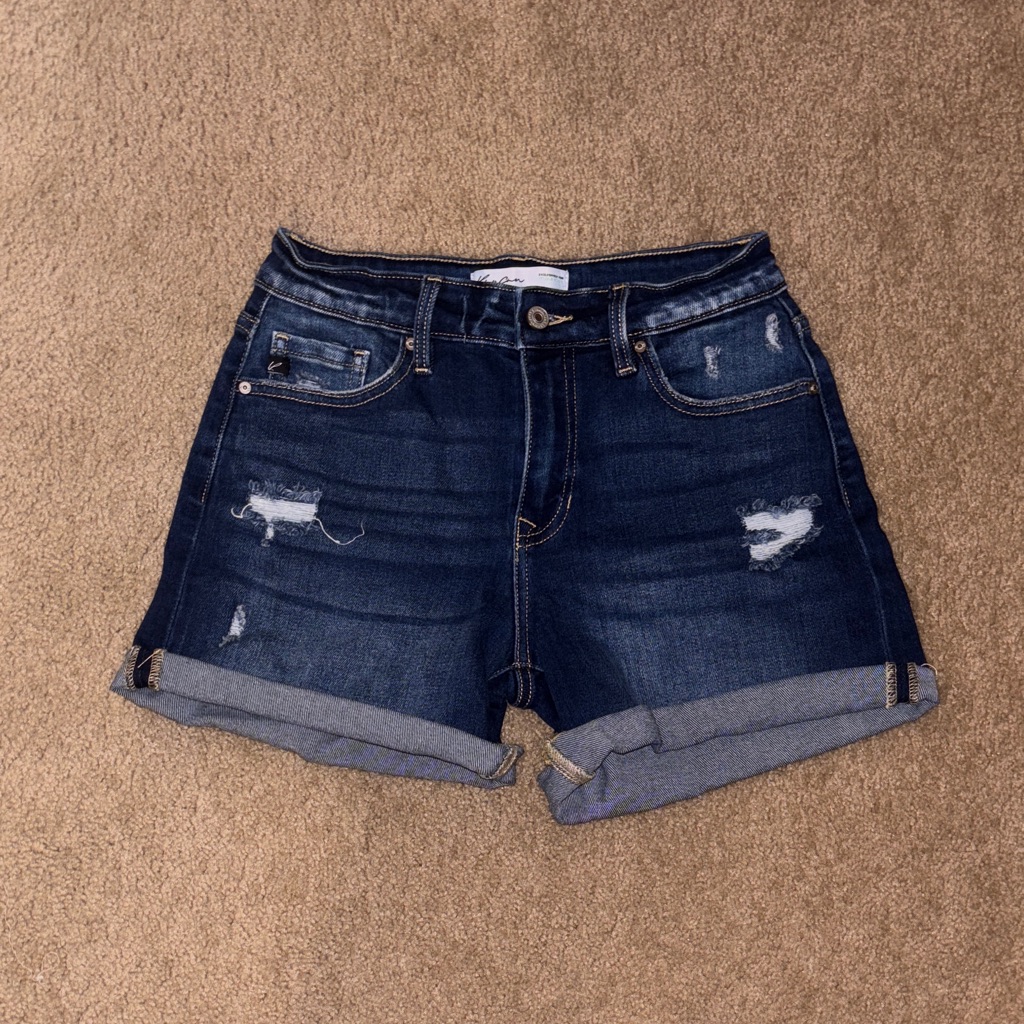 Kancan Dark Blue Distressed Jean Shorts